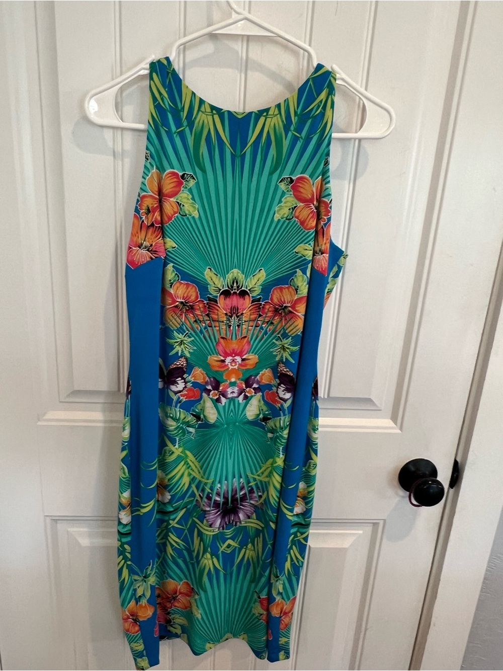 Cache Tropical Floral Shift Dress Blue Butterfly Palm Print Medium